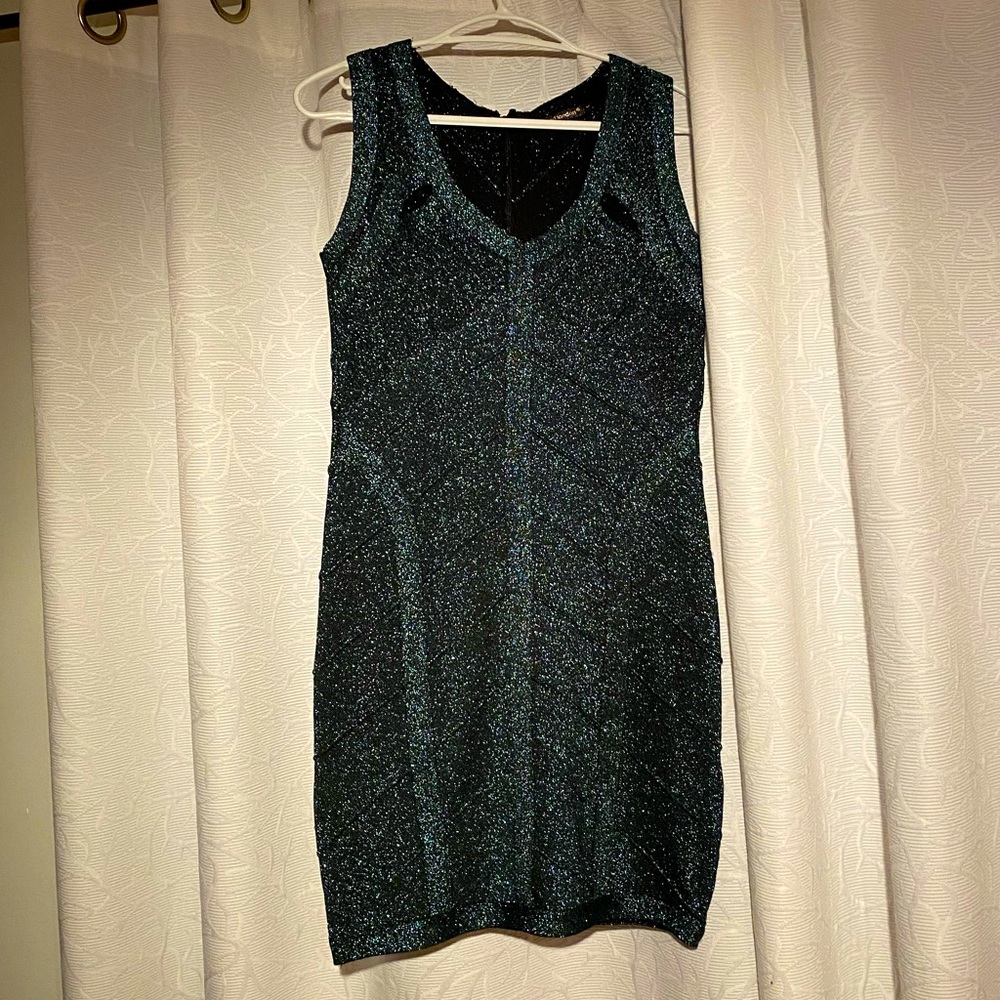 Forest metallic green Qed London M evening dress.